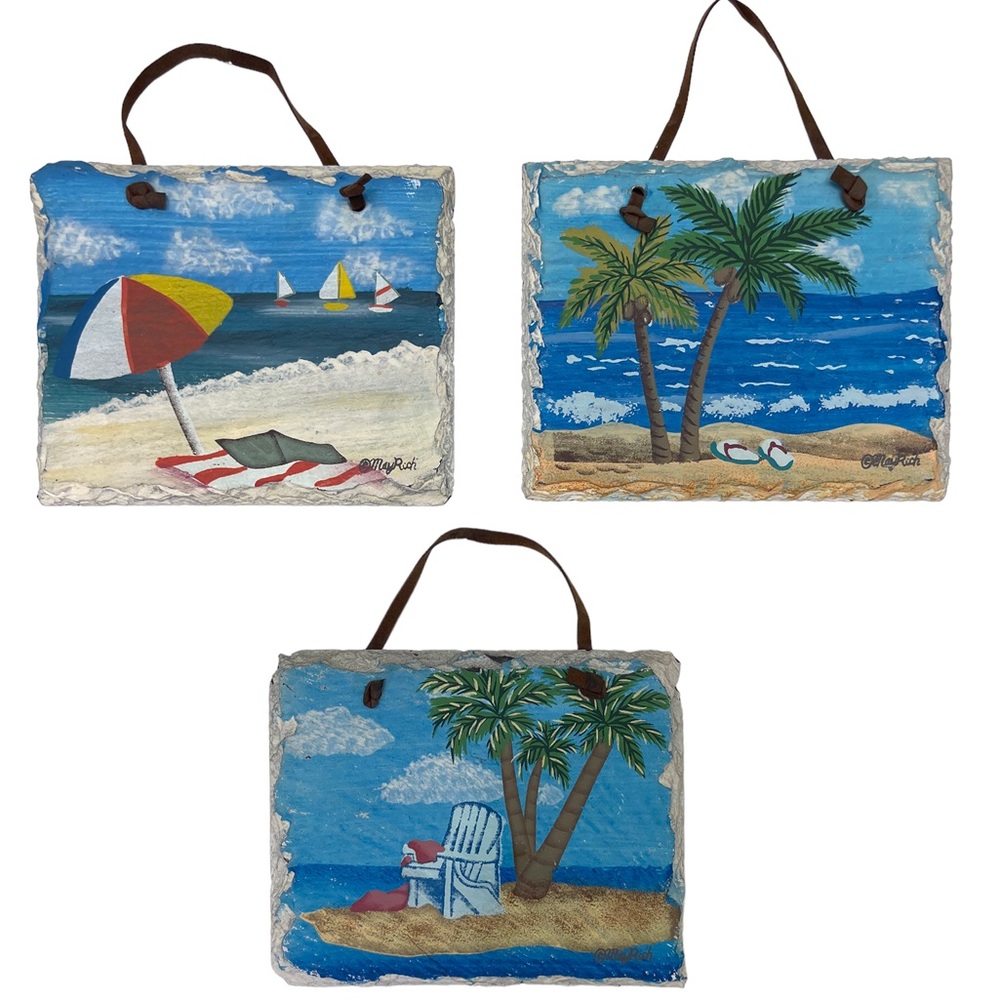 Hand painted beach scenery decorative tiles